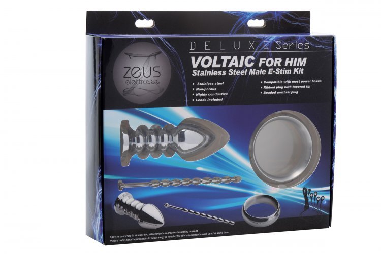 Zeus Deluxe Series Voltaic for Him Stainless Steel Male E-Stim Kit - TruLuv Novelties